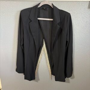 Black Fringe Detail Open Front Jacket Size L